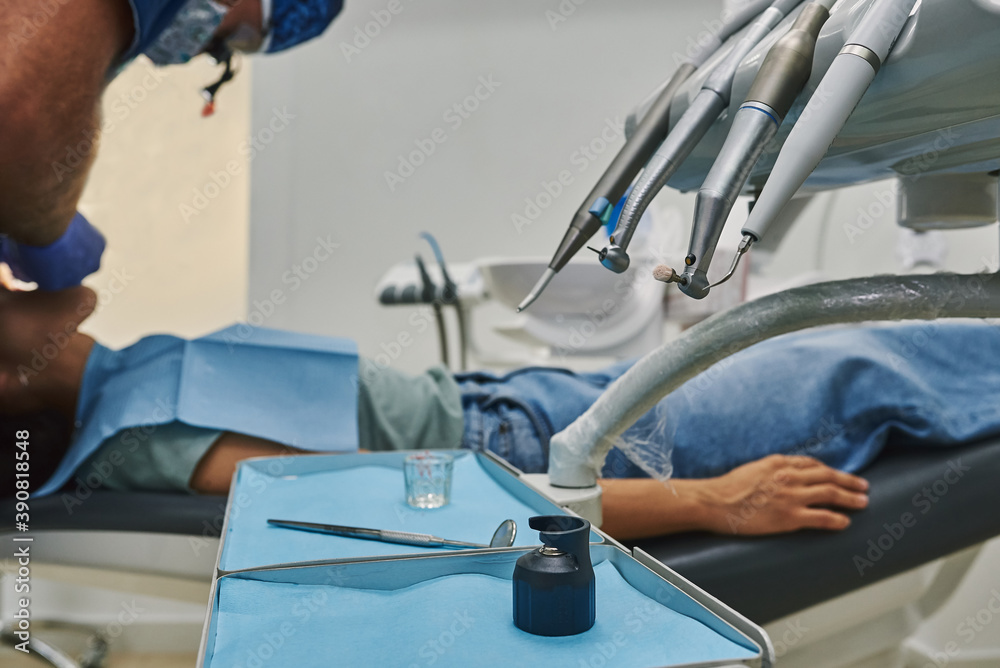 Dental instruments in the dentists office. Dental instruments in the dentists office.