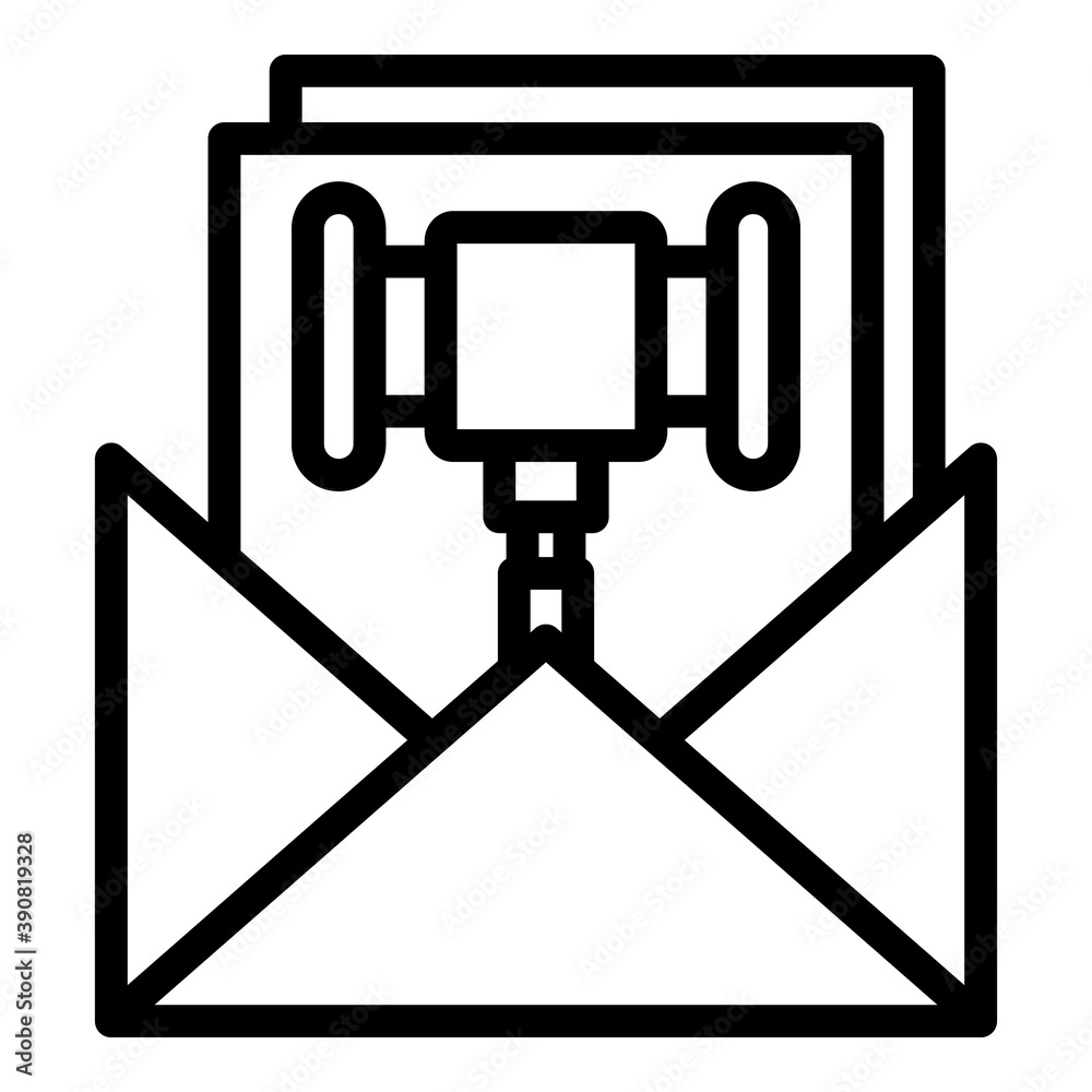 Auction envelope icon. Outline auction envelope vector icon for web design isolated on white background