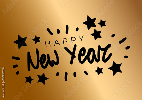 Happy new year gold background, vector text illustration