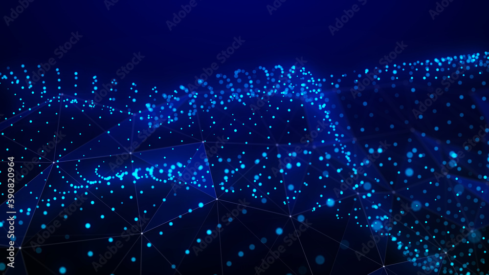 Abstract wave of many points. Network of lines, points and triangles. Futuristic background illustration. Dust particles. 3d rendering Abstract wave of many points. Network of lines, points and triangles. Futuristic background illustration. Dust particles. 3d rendering