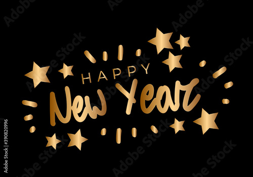 Happy new year gold letter vector text illustration
