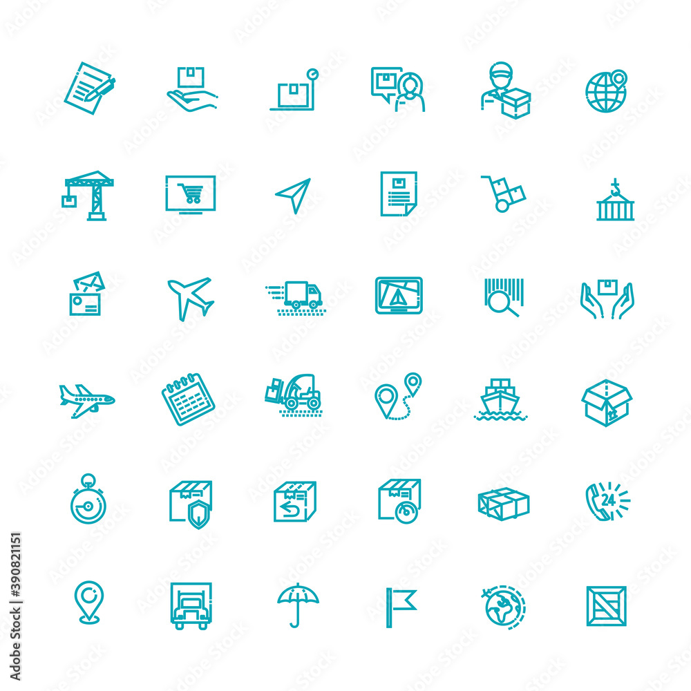 Set of Package Delivery Related Vector Line Icons. Contains such Icons as Warehouse, Worldwide Shipping