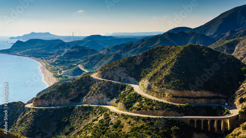 Road and viaduct from Granatilla viewpoint, Spain photo