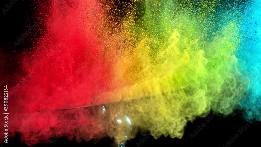 Super Slow Motion Shot of Cymbal Hit with Color Powder Explosion at 1000 fps.