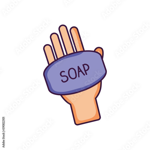 hand with soap bar icon, flat style