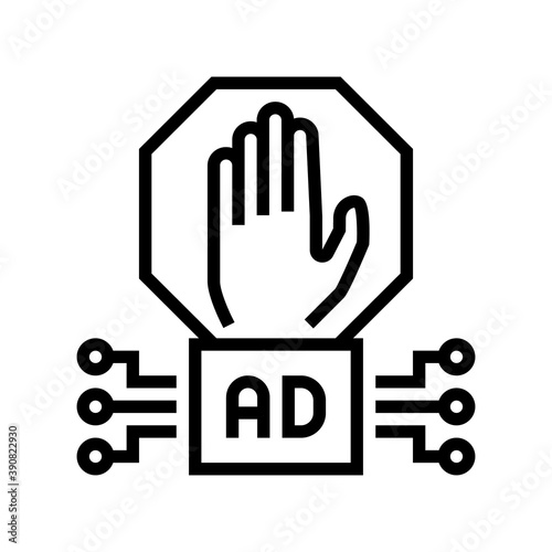 advertisement block technology line icon vector. advertisement block technology sign. isolated contour symbol black illustration