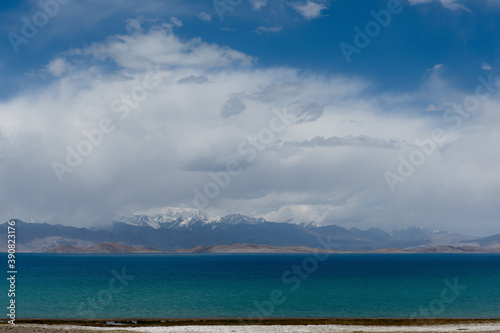 Fototapeta Naklejka Na Ścianę i Meble -  Central Asia. Kyrgyzstan. Son-Kul lake is located on the high plain of Naryn region between the ridges of the Tien Shan mountains. It is located at an altitude of 3016 m above sea level.