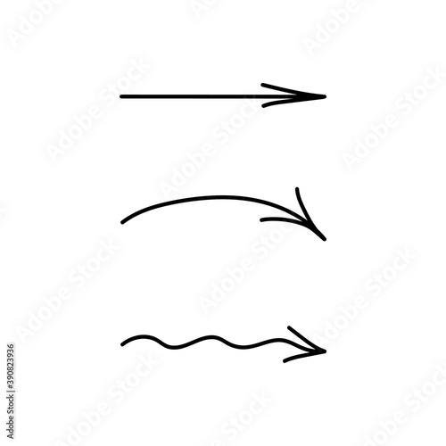 Three black different curved arrows. Targeting a specific object. Isolated elements on a white background. Vector.