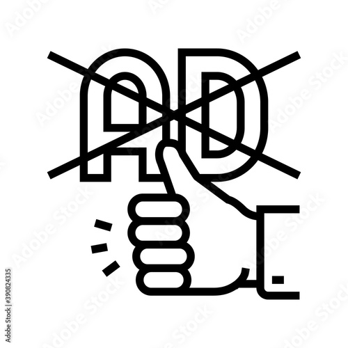 blocked ad and hand gesturing good line icon vector. blocked ad and hand gesturing good sign. isolated contour symbol black illustration