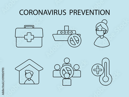 first aid and coronavirus prevention icon set, line style