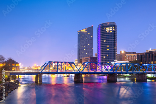 Grand Rapids, Michigan, USA downtown skyline on the Grand River photo