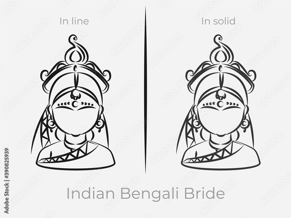 Indian Bengali Bride line icon illustration vector symbol
