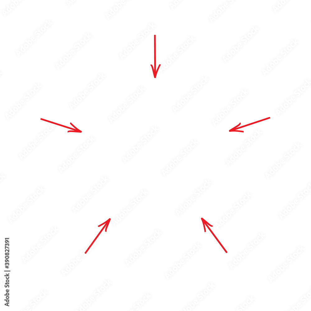 Five red arrows point to a specific location. Focusing on a specific object. Isolated elements on a white background. Vector.
Five red arrows point to a specific location. Focusing on a specific object. Isolated elements on a white background. Vector.