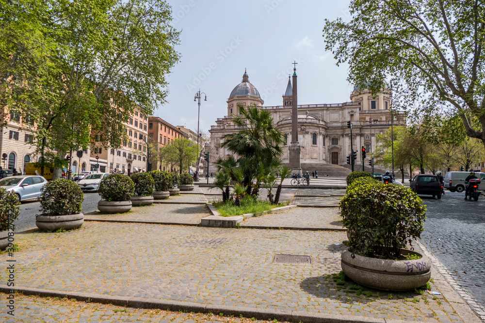 Park in Rome with the Basilica of Santa Maria Maggiore in background