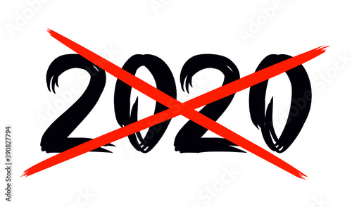 Black logo 2020 crossed out with red lines isolated on a white background