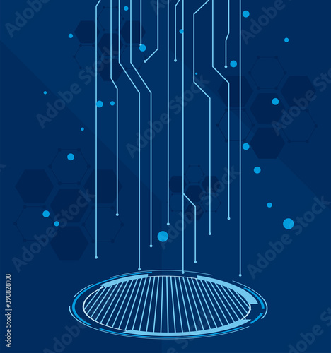 futuristic background blue with lines circuit electronics and round frame