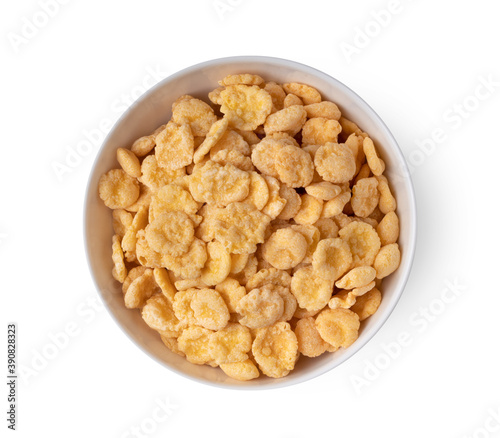 Corn Flakes in white bowl isolated on white background