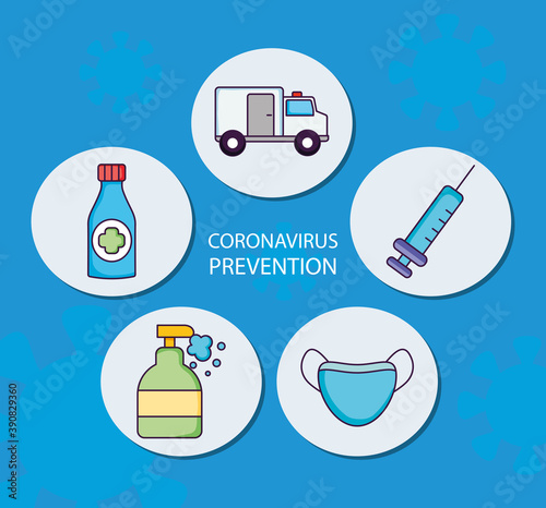 coronavirus prevention icon set, flat style