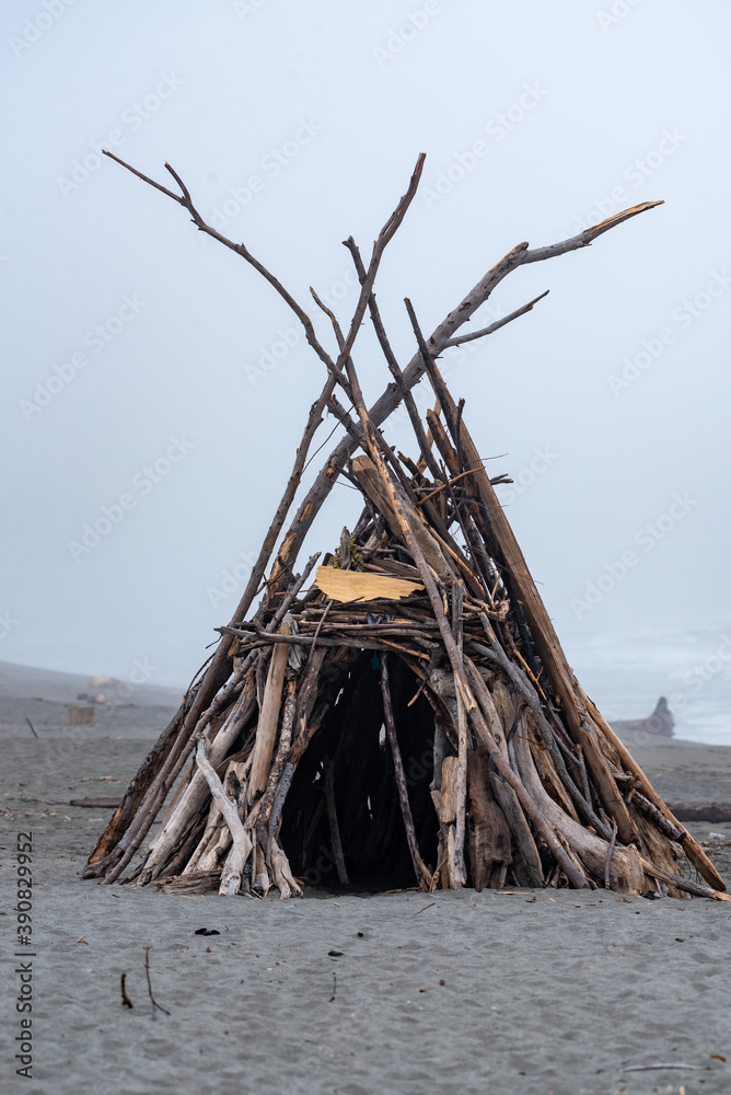 Wooden Teepee on California Beach Wooden Teepee on California Beach