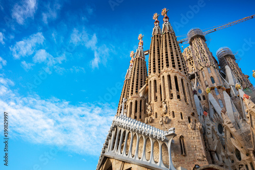 Sagrada Familia church (Gaudi) in Barcelona with blue sky