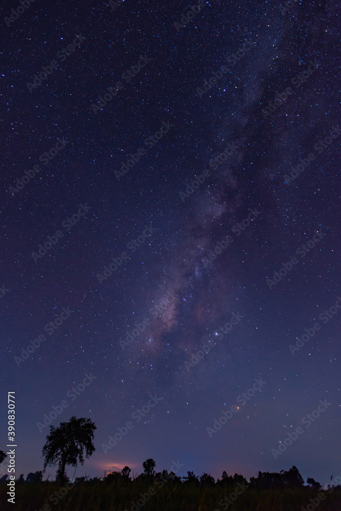 Fototapeta premium blue night sky milky way and star on dark background.Universe filled with stars, nebula and galaxy with noise and grain.select white balance.selection focus.amazing.