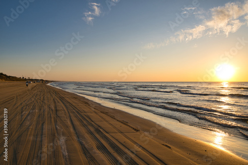 千里浜, 夕焼け, 海岸, 海, 浜, 太陽, 夕陽