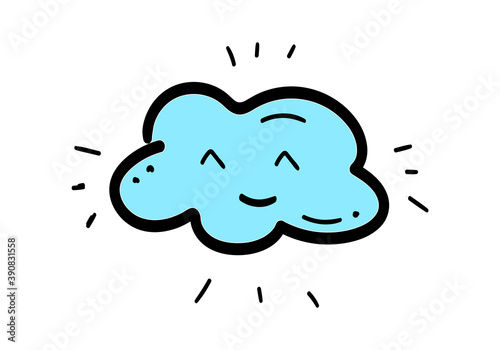 happy cloud doodle, hand drawn, vector illustration