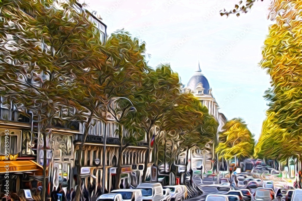 Obraz Digital painting style representing one of the streets in the center of Paris