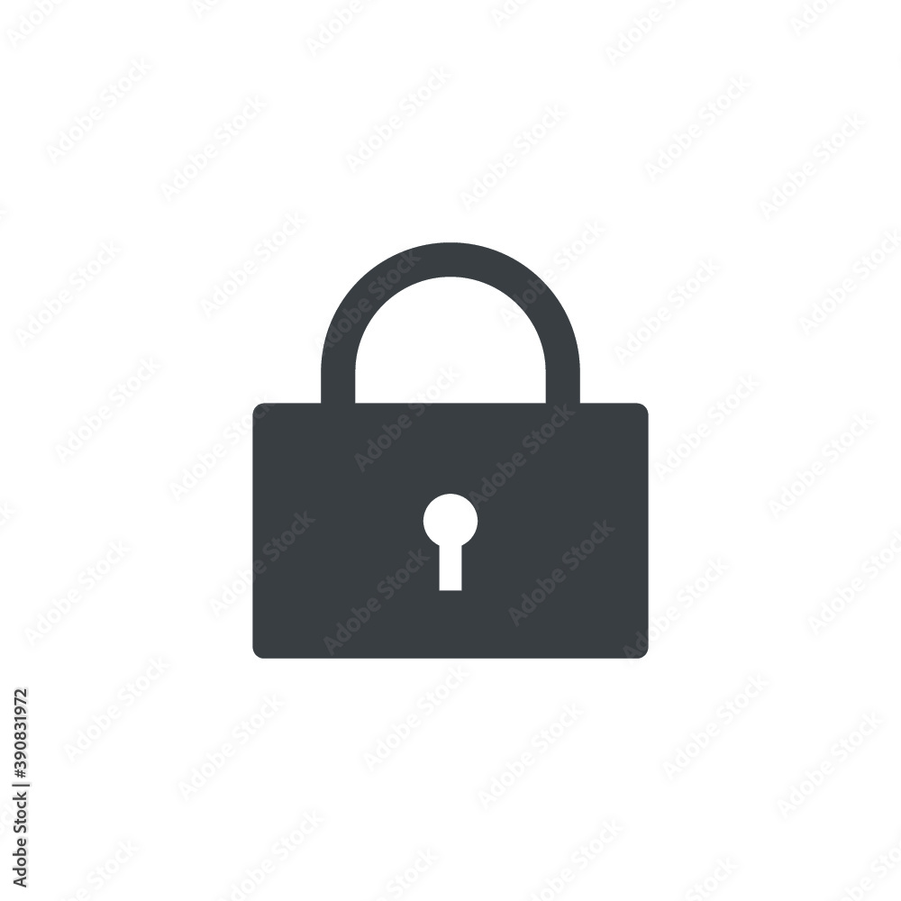 Black and white isolated illustration of closed lock icon Black and white isolated illustration of closed lock icon
