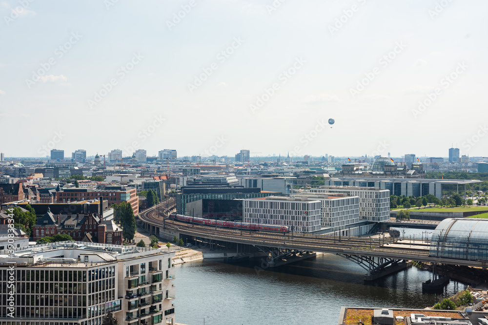 View from a high-rise building in Berlin Mitte to the central station and the government district.