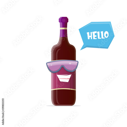 vector funny cartoon red wine bottle character with sunglasses isolated on white background. funky smiling glass wine bottle character design template for wine menu or wine map.
