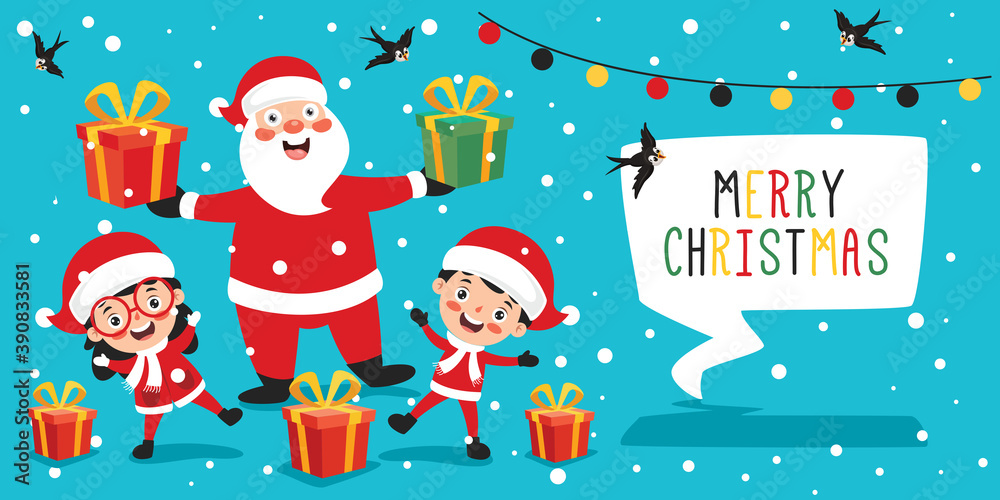 Christmas Greeting Card Design With Cartoon Characters Christmas Greeting Card Design With Cartoon Characters