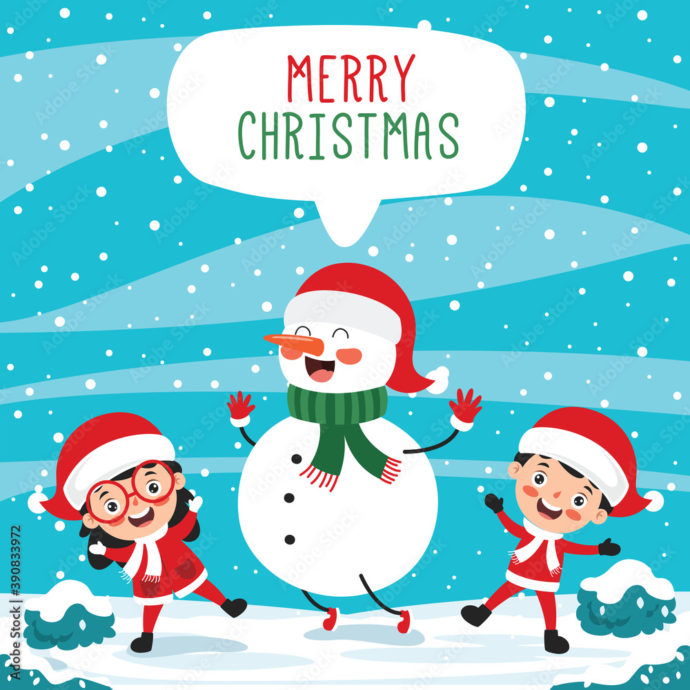 Christmas Greeting Card Design With Cartoon Characters Christmas Greeting Card Design With Cartoon Characters