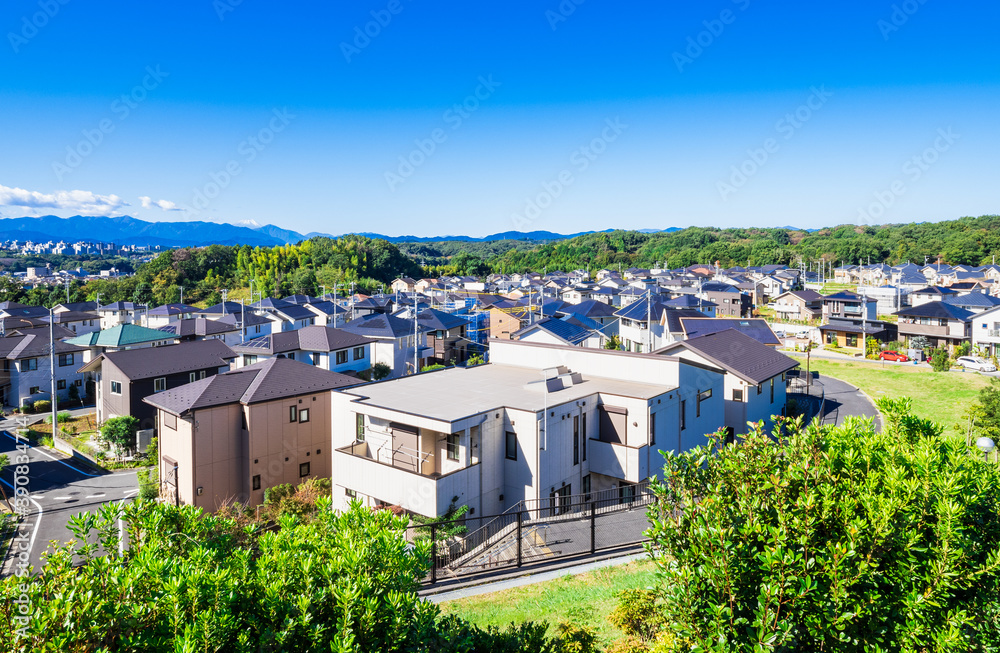 Obraz premium 青空が広がる郊外の新興住宅街 東京