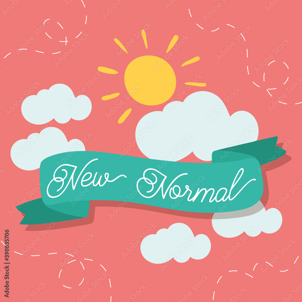 new normal lifestyle lettering campaign with sun and ribbon frame