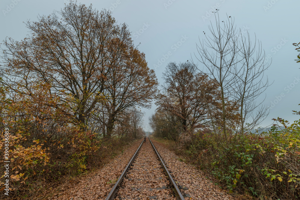 Old railway siding near Ceske Budejovice city to airport with electric bicycle Old railway siding near Ceske Budejovice city to airport with electric bicycle