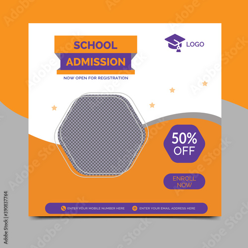 School admission banner design template for social media use