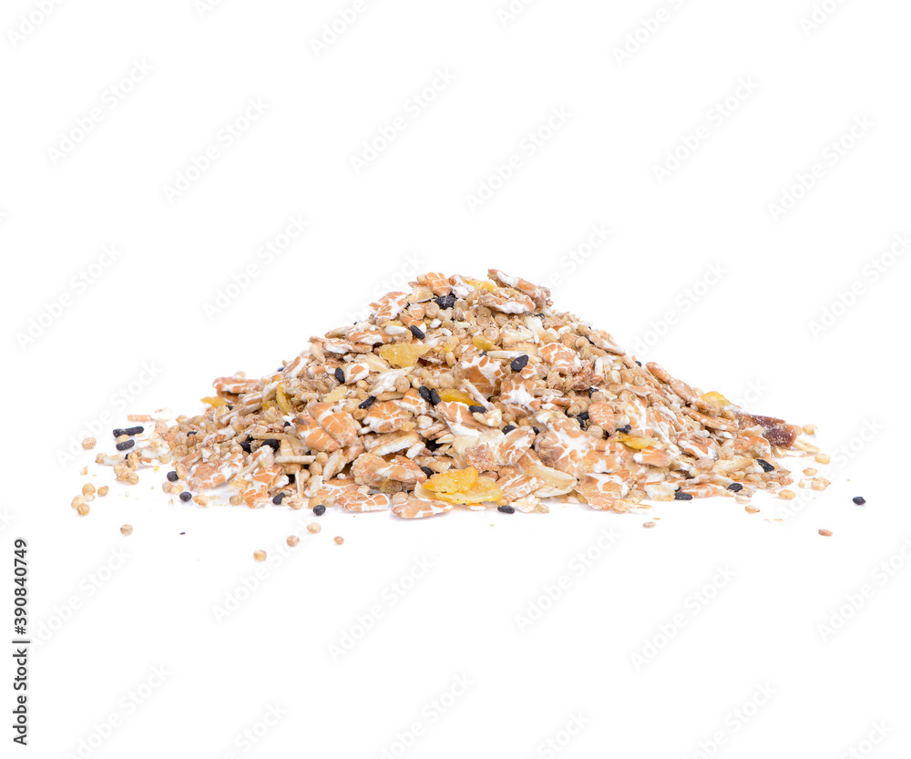multi fruits muesli isolated on white background multi fruits muesli isolated on white background