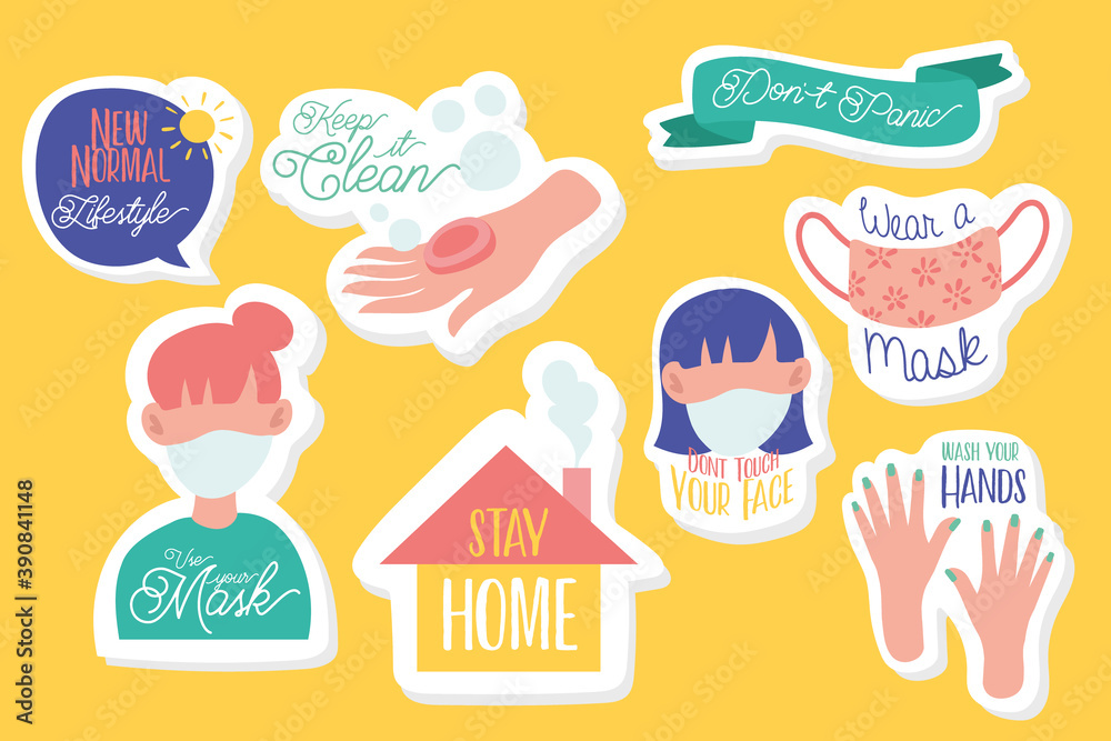 set of campaigns letterings and icons in yellow background