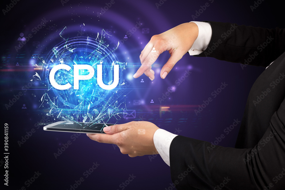 Close-up of a touchscreen with CPU abbreviation, modern technology concept Close-up of a touchscreen with CPU abbreviation, modern technology concept