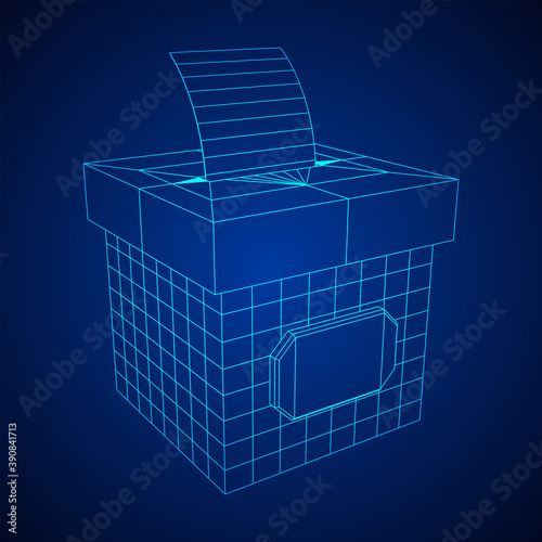 Ballot box with Ballot paper. Wireframe mesh