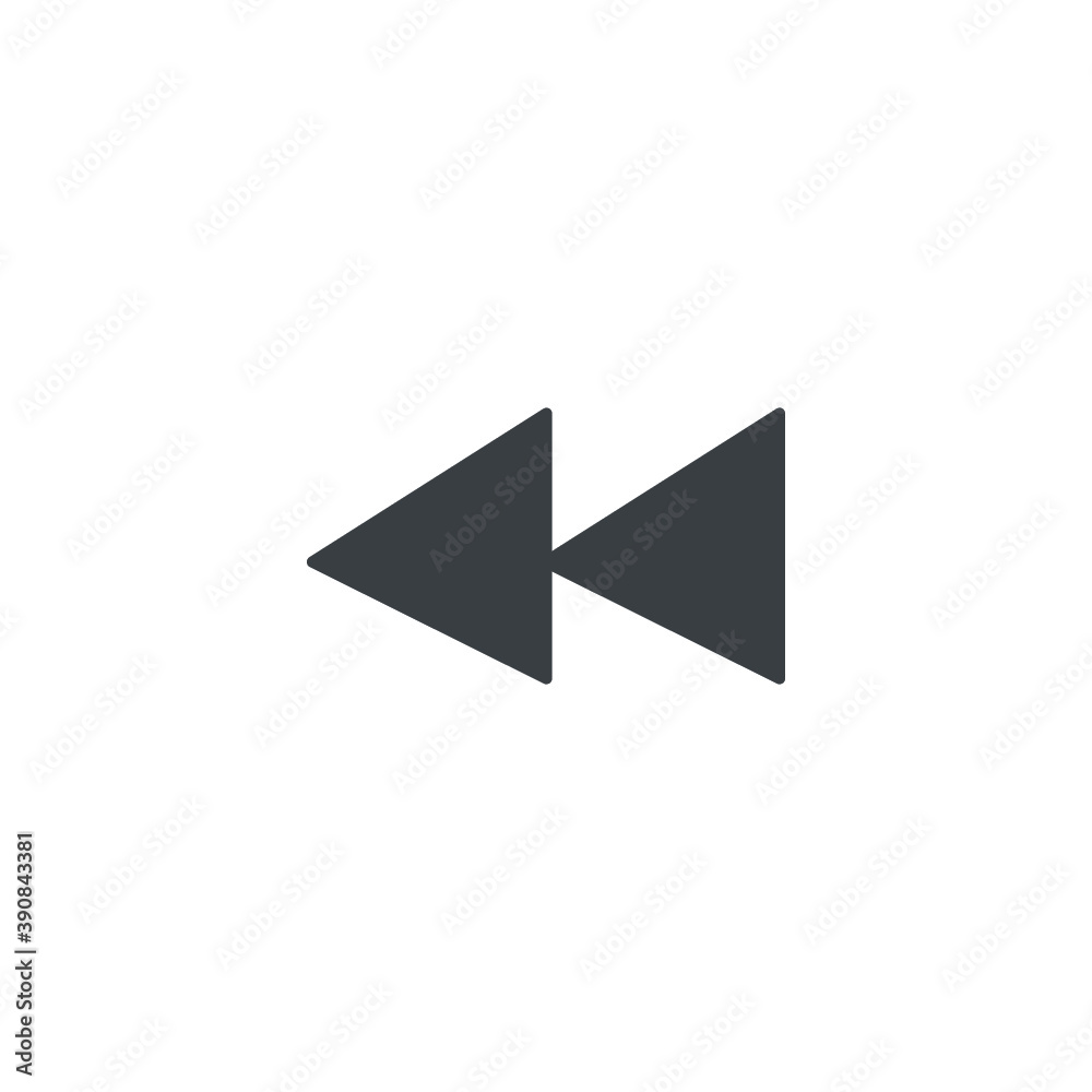 Black and white isolated illustration of fast backwards icon Black and white isolated illustration of fast backwards icon