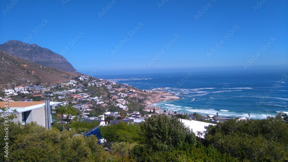 view of Llandudno Beach and neighborhood in Cape Town, South Africa.