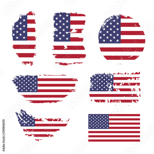 Grunge USA flag. Vintage American flag set