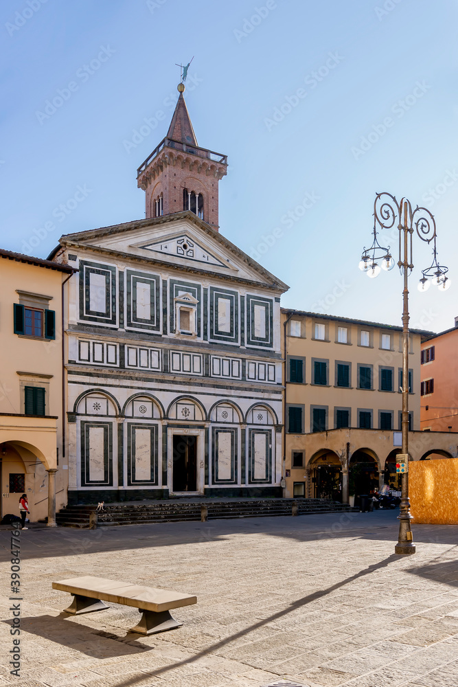 Fototapeta premium The facade of the parish church of Sant'Andrea in Piazza Farinata degli Uberti square, historic center of Empoli, Florence, Italy