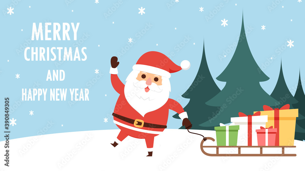 Merry Christmas poster. Santa Claus cartoon vector. Santa character design.