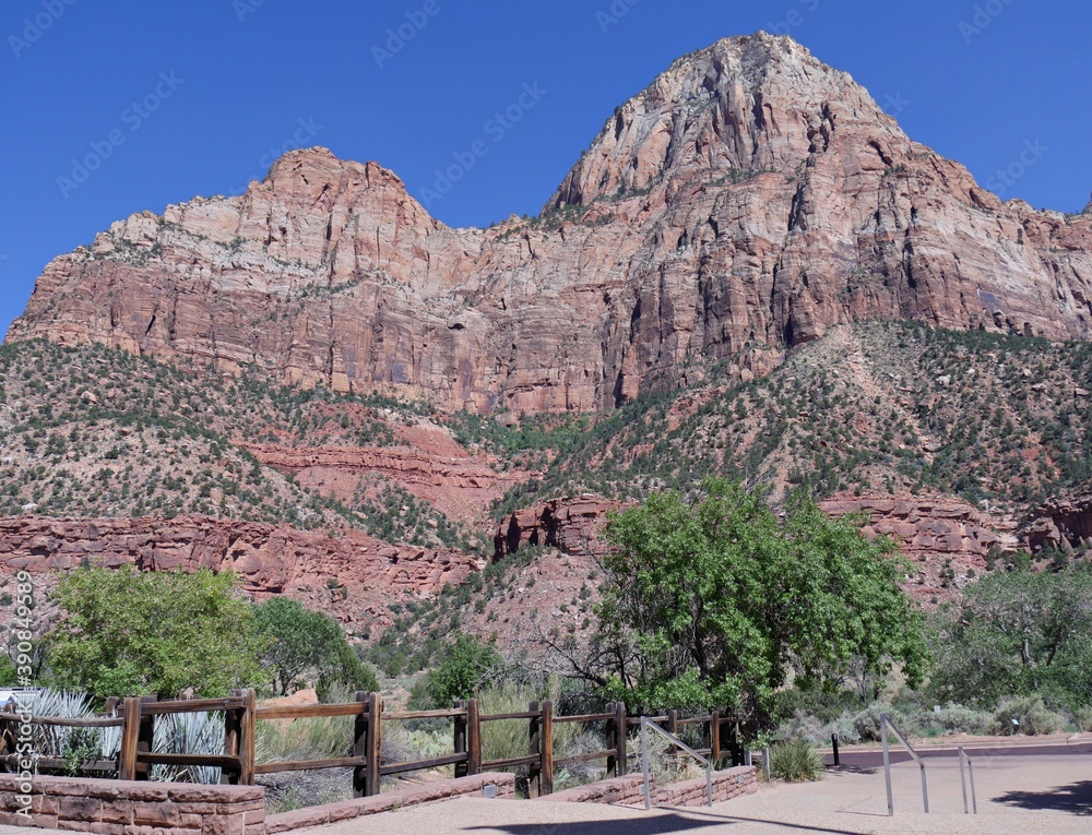 Breathtaking cliffs and geologic formations at Zion National Park, Utah, USA.