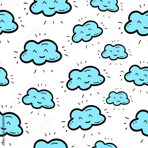 Pattern with clouds, vector doodle
