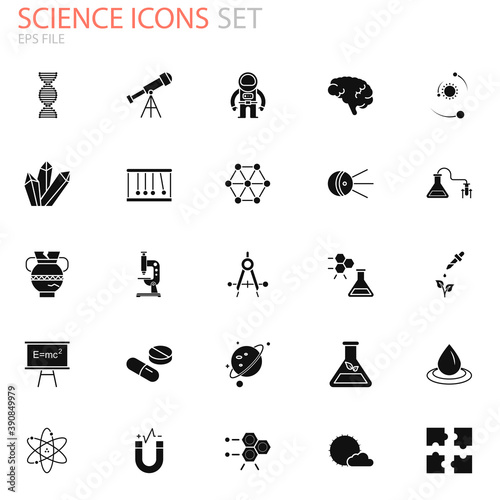 Science icons set for your website, logo, app, UI, product print. Science concept flat Silhouette vector illustration icon. EPS vector file