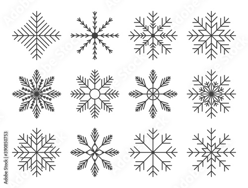 Set of snowflakes in thin line style. Vector illustration